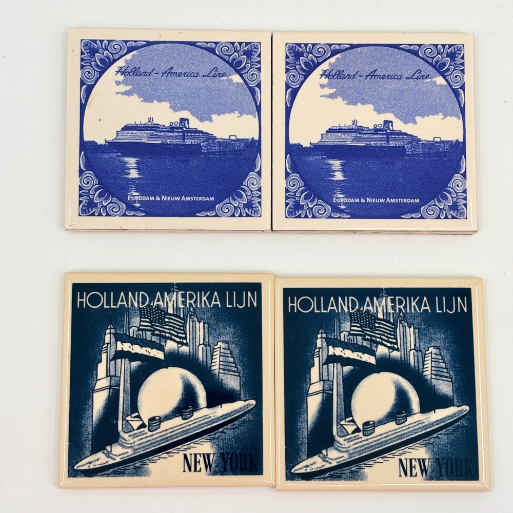 Royal Goedewaagen Coasters Blue Holland America Line Delft Tile Set